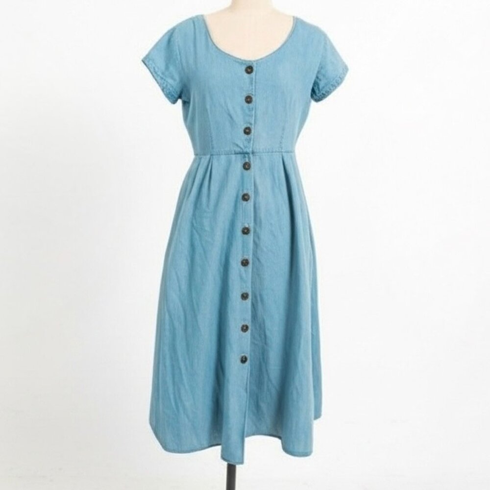 Vintage 1990's Forenza Denim Full skirt Button Front dress size 8